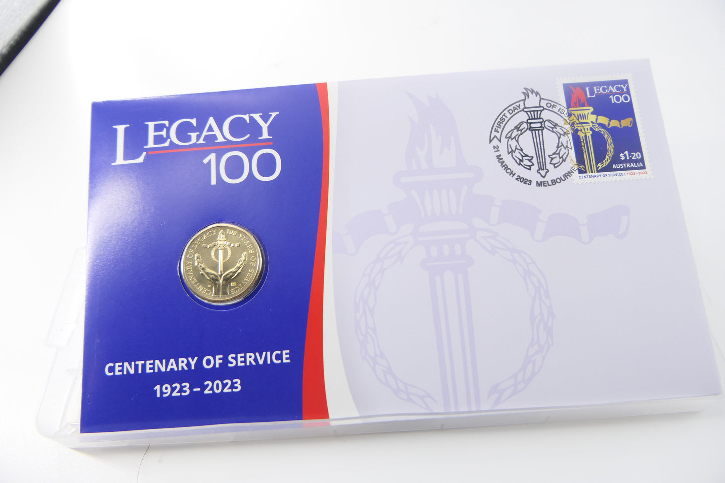 2023 Australia Post Legacy 100 Centenary of Service PNC — $1 Coin First Day of Issue Melbourne front