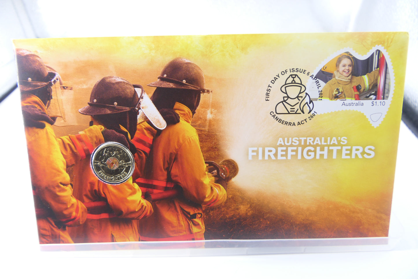 2021 Australia Post Australia's Firefighters PNC — $2 Coin First Day of Issue Canberra front
