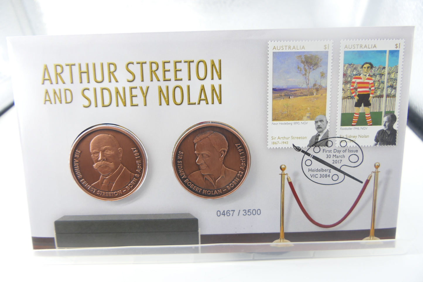 2017 Australia Post Arthur Streeton and Sidney Nolan PNC — 2 X Bronze Medallions First Day of Issue Heidelberg Vic front