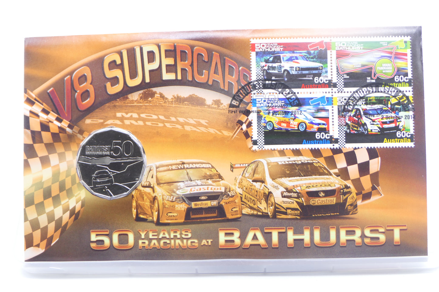 2012 Australia Post V8 Supercars 50 Years Racing at Bathurst PNC — 50c Coin front