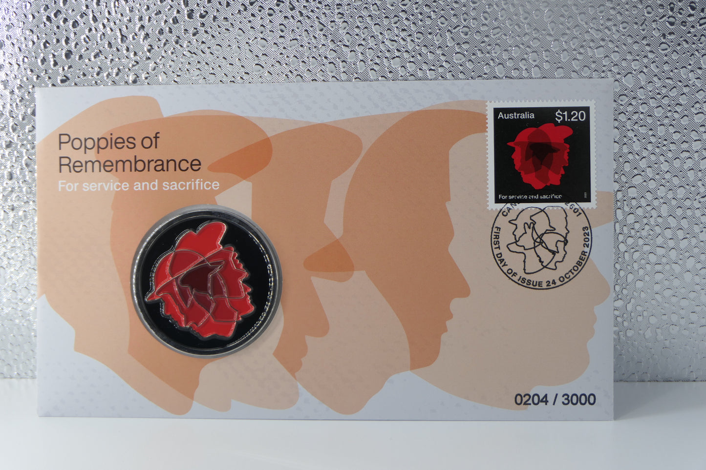 2023 Australia Post Poppies of Remembrance PNC — Coloured $1 Coin First Day of Issue front