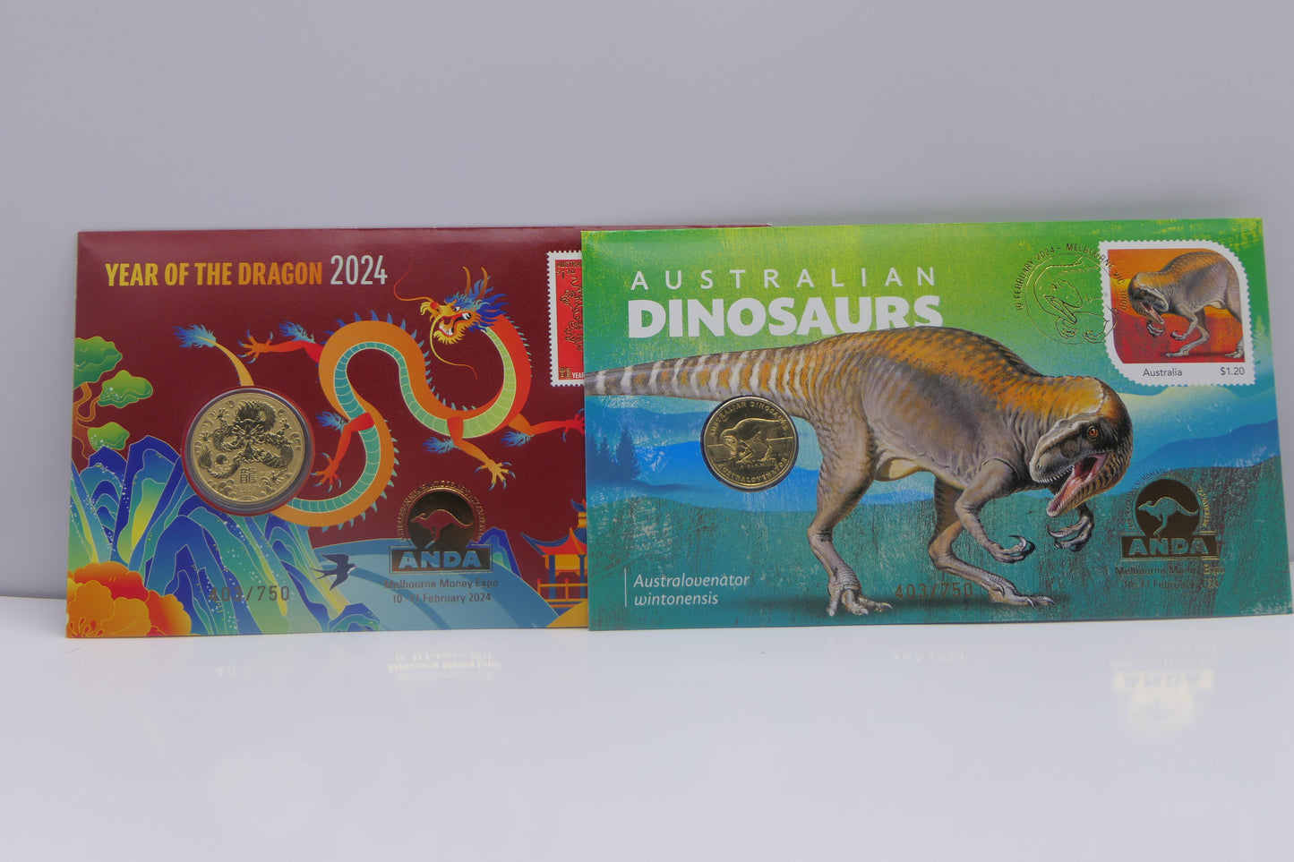 2024 ANDA PNC Pair — Year of the Dragon + Australian Dinosaurs Australovenator Wintonensis front