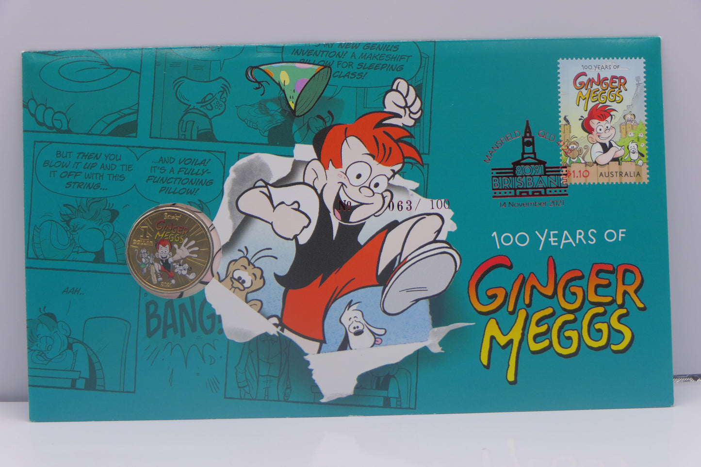 2021 100 Years of Ginger Meggs PNC — Brisbane 2021 Stampshow — 063/100 front