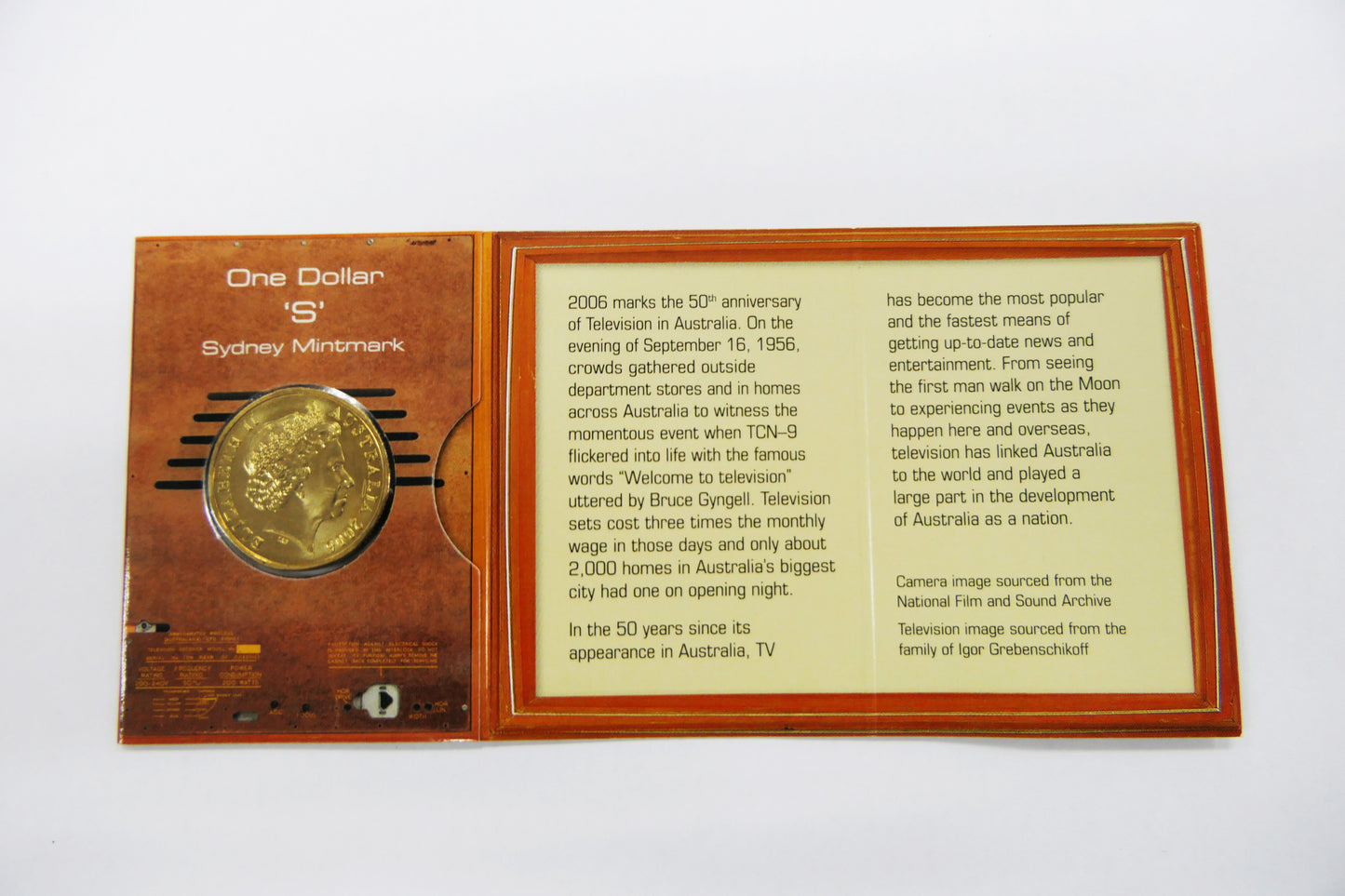 2006 50th Anniversary of Australian Television $1 's' Mint Mark front