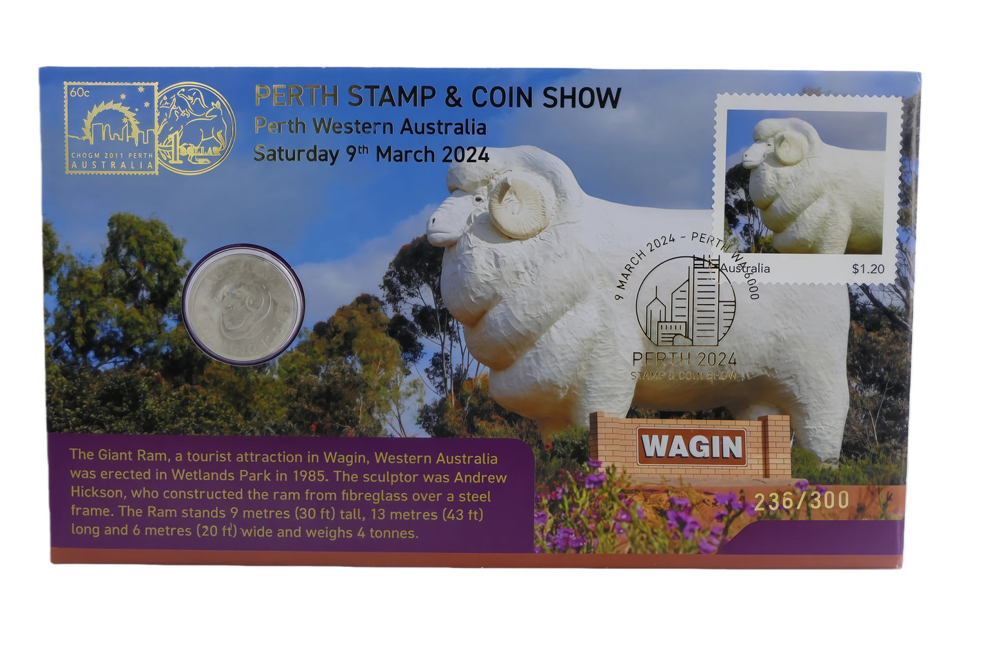 Aussie Big Things — Giant RAM Wagin Wa PNC — Perth Stamp & Coin Show 2024 (236/300) front