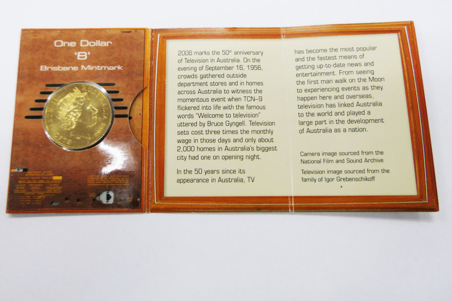 2006 Royal Australian Mint 50th Anniversary of Australian Television $1 'b' Mint Mark front
