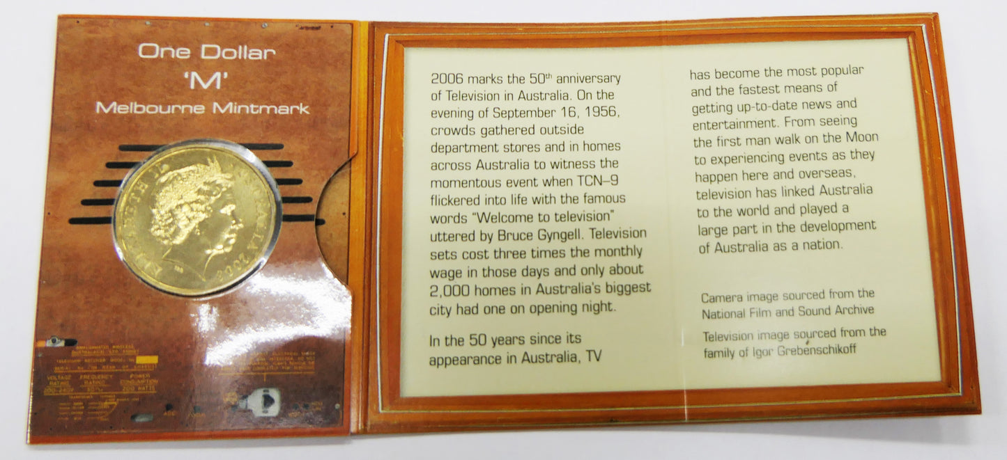 2006 50th Anniversary of Australian Television $1 'm' Mint Mark front