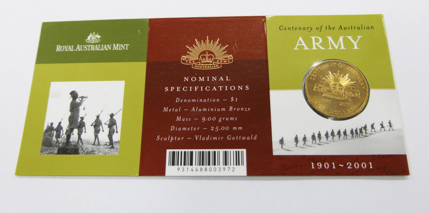 2001 $1 Centenary of the Australian Army 'c' Mint Mark front