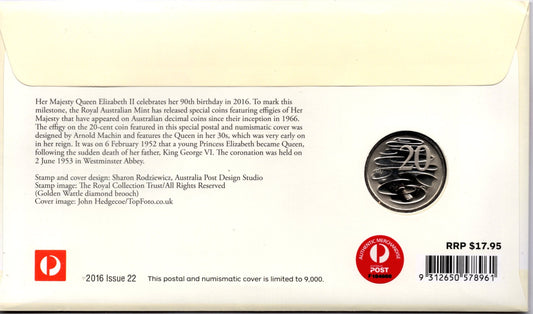 Australia Post Queen Elizabeth II 90th Birthday 2016 PNC reverse