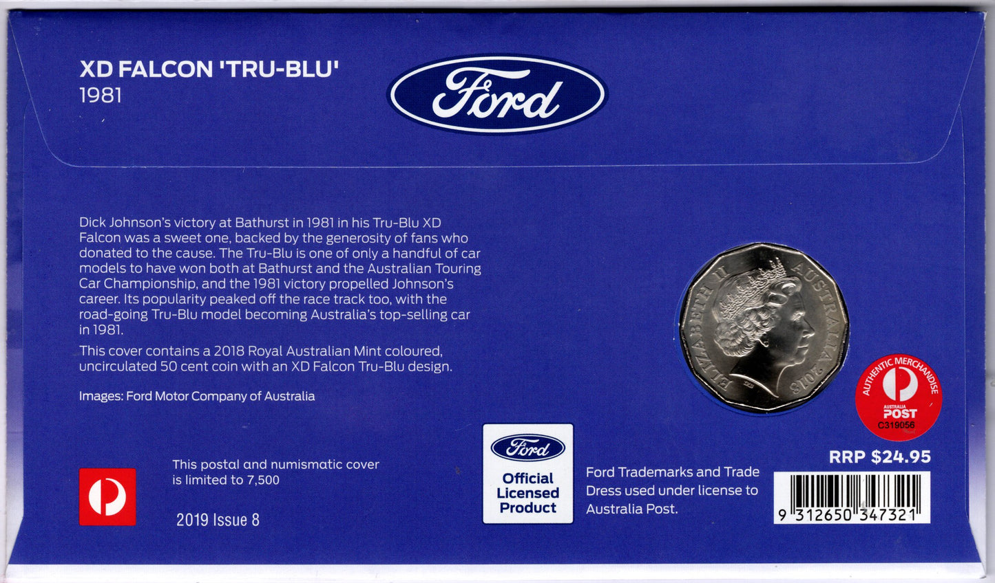 2019 Australia Post Ford Xd Falcon 'Tru-Blu' 1981 Ford Motorsport Legend PNC — First Day of Issue Geelong Vic reverse