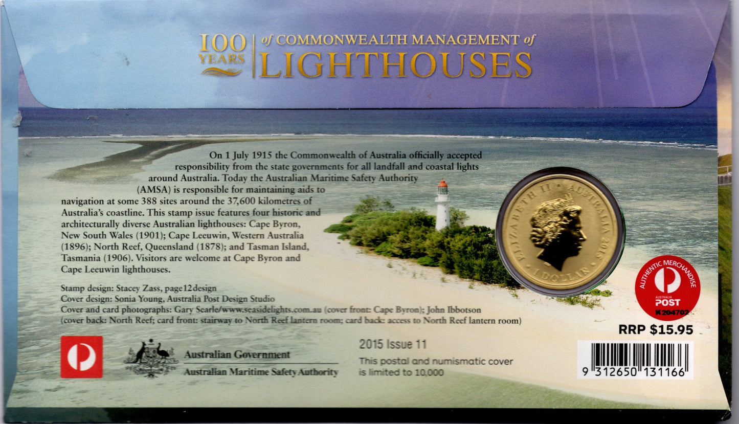100 Years of Commonwealth Lighthouses PNC 2015 Australia Postal Numismatic Cover Collectible reverse