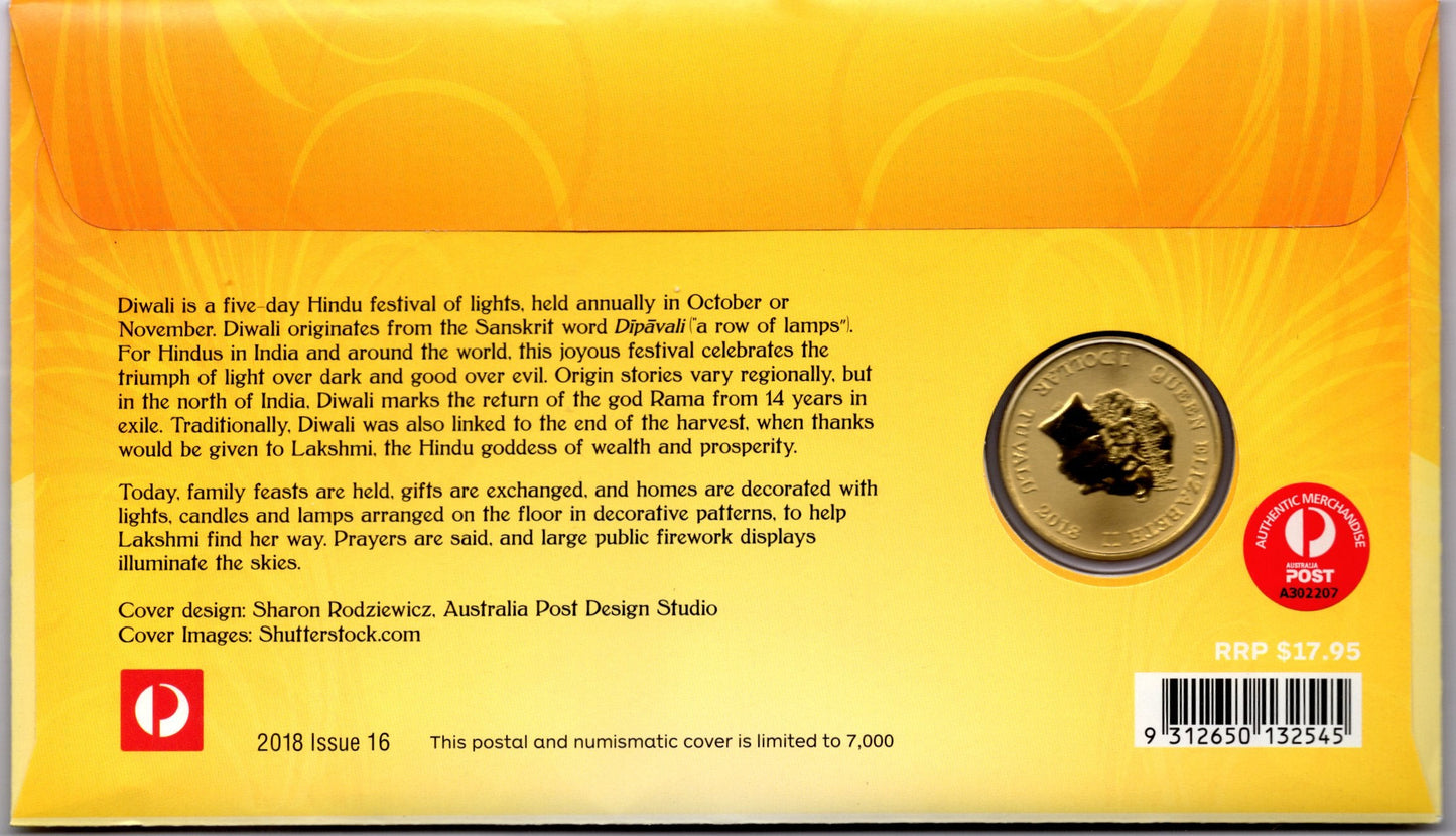 Happy Diwali 2018 Ganesha PNC Coin Cover Australia Post Limited Issue Collectors Item reverse