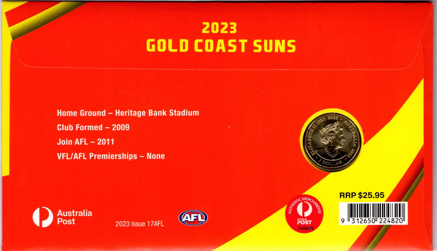 2023 Gold Coast Suns AFL PNC Coin Cover Limited Edition 296 of 1000 Collectible Keepsake reverse