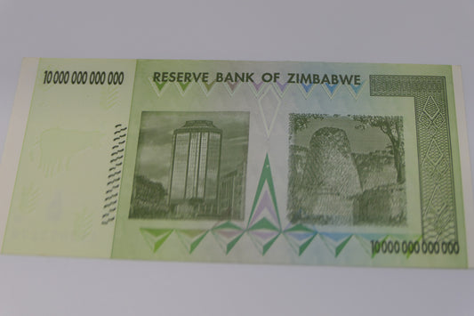 Zimbabwe Ten Trillion Dollars Banknote — 2008 — Uncirculated — Reserve Bank of Zimbabwe reverse