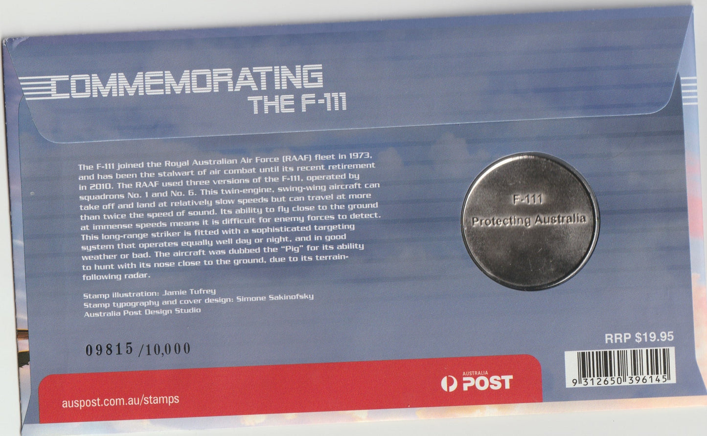 2011 Australia Post Commemorating the F-111 Jet PNC reverse