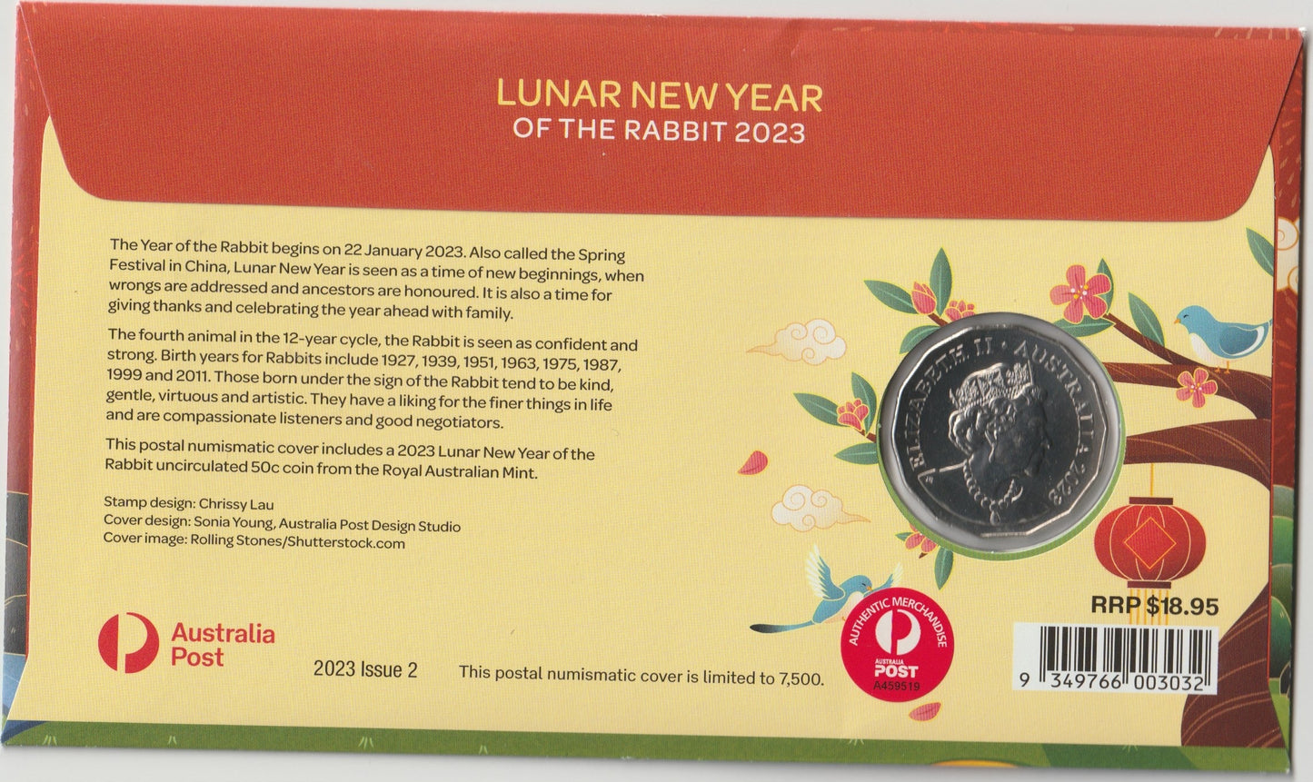 2023 Australia Post Lunar New Year of the Rabbit PNC reverse