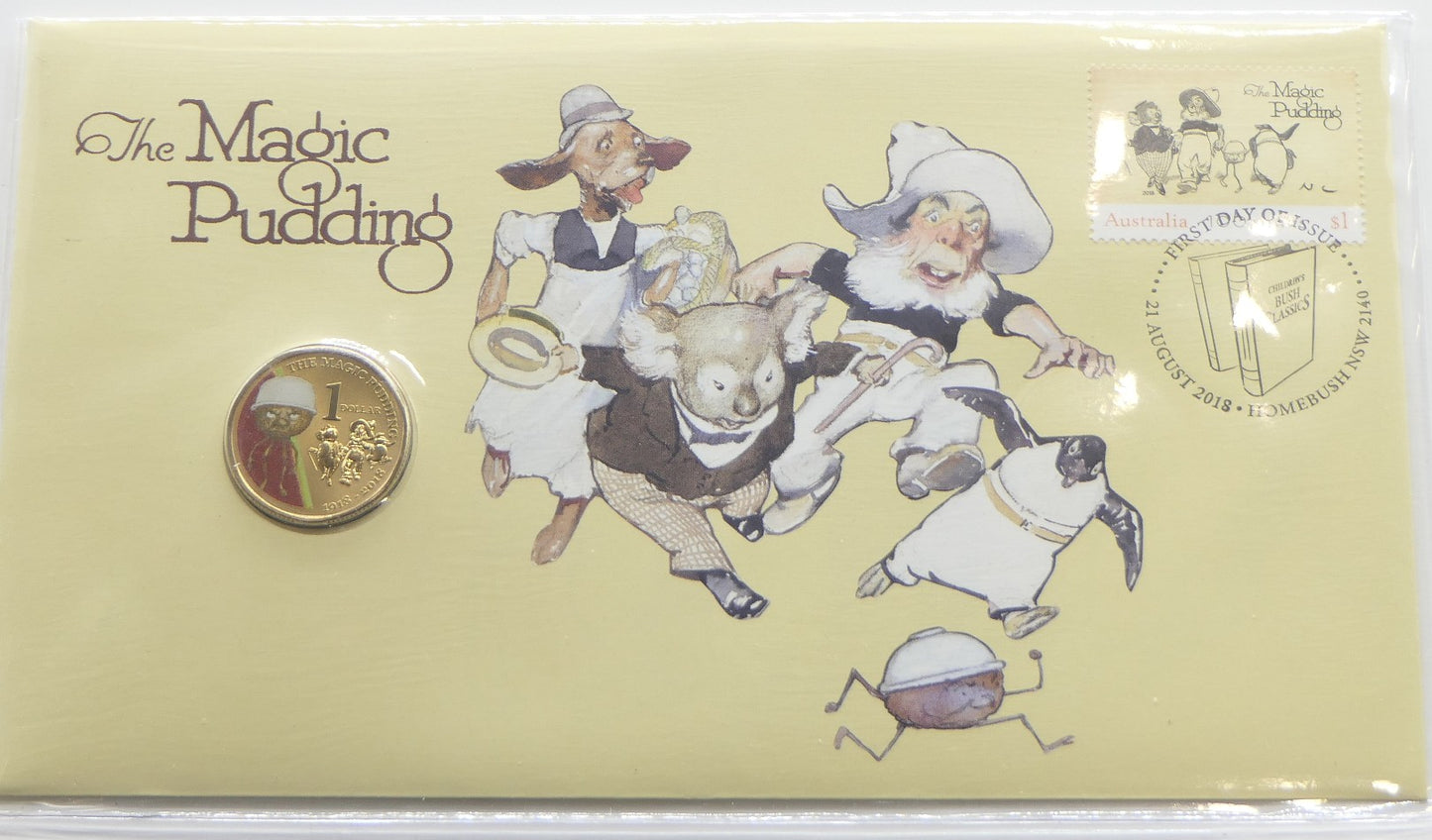 2018 PNC Magic Pudding Royal Australian Mint PNC with $1 Coin front