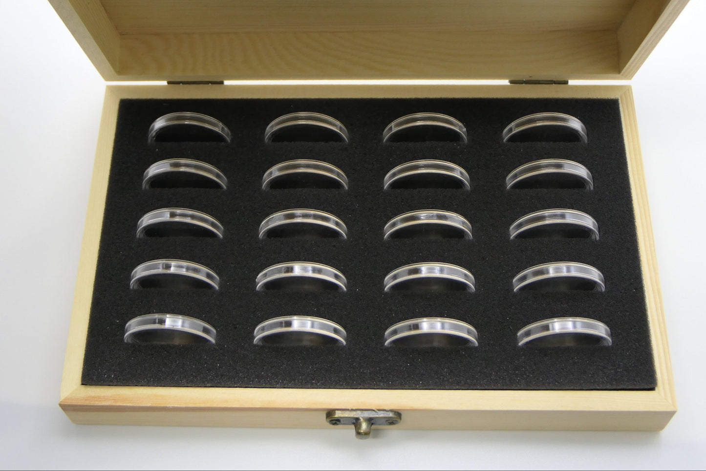 H·f Wooden Coin Collection Box with 20 Plastic Capsules image 3