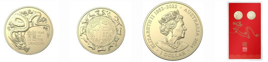 2024 $1 Lunar Year of the Dragon Uncirculated Two-Coin Set issued by the Royal Australian Mint