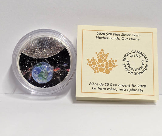 This is a 2020 $20 Fine Silver Coin ("Mother Earth: Our Home") issued by the Royal Canadian Mint