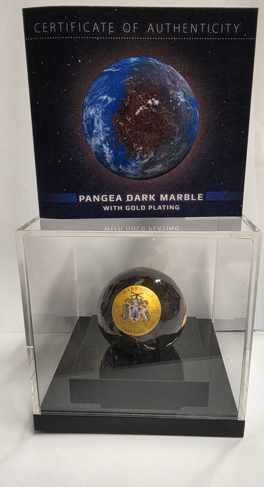 2022 Barbados 5 Dollars Spherical Globe Coin ("Pangea Dark Marble with Gold Plating" or "Blue Marble" series