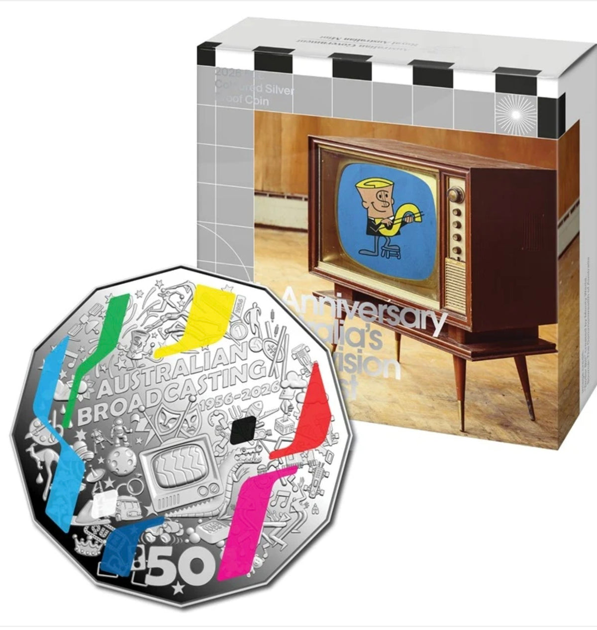 50c 2026 First Television Broadcast Coloured Silver Proof