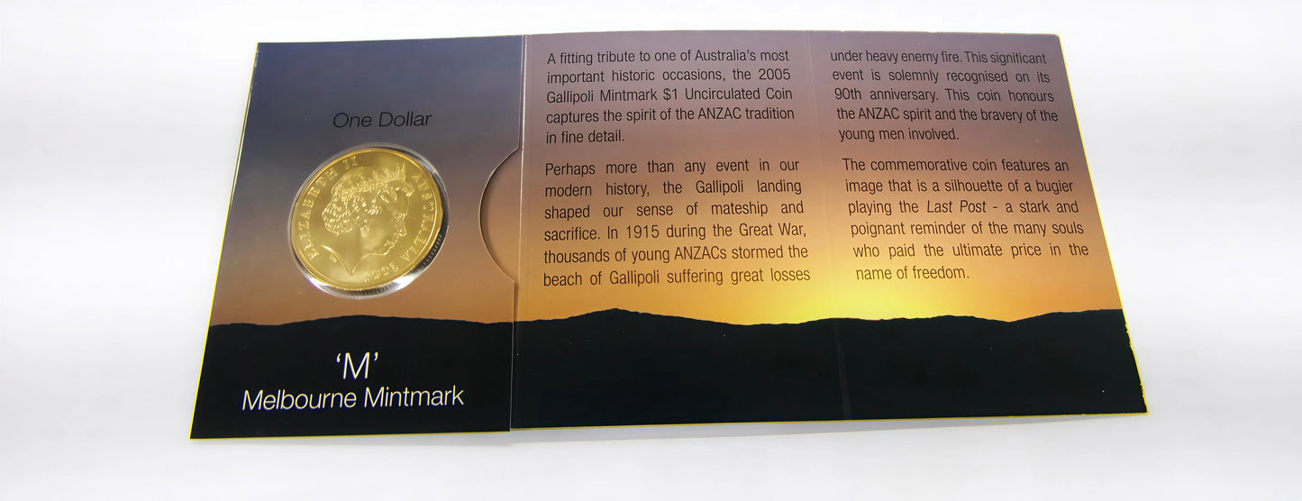 2005 Royal Australian Mint $1 Gallipoli 'm' Mm front