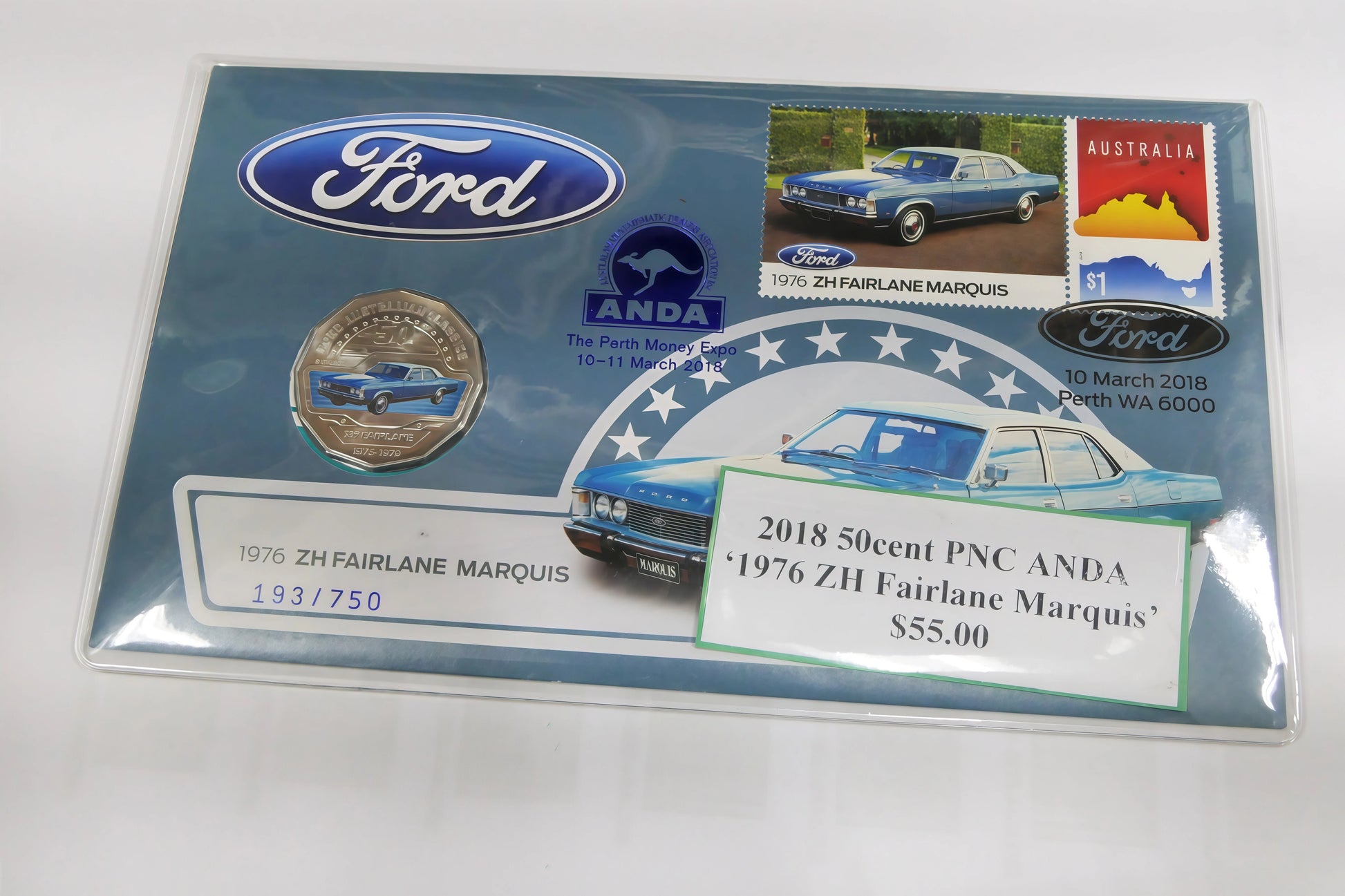 Supercars 1976 Zh Fairlane Marquis (ANDA Perth Stamp Show) PNC front