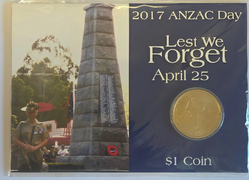 2017 ANZAC Day Lest We Forget $1 Carded Coin front