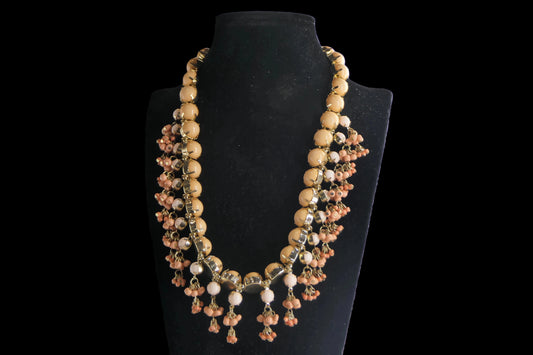 Peach Bead & Floral Drop Statement Necklace front