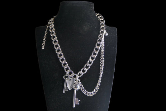 Curb Chain Necklace with Key & Heart Charms front