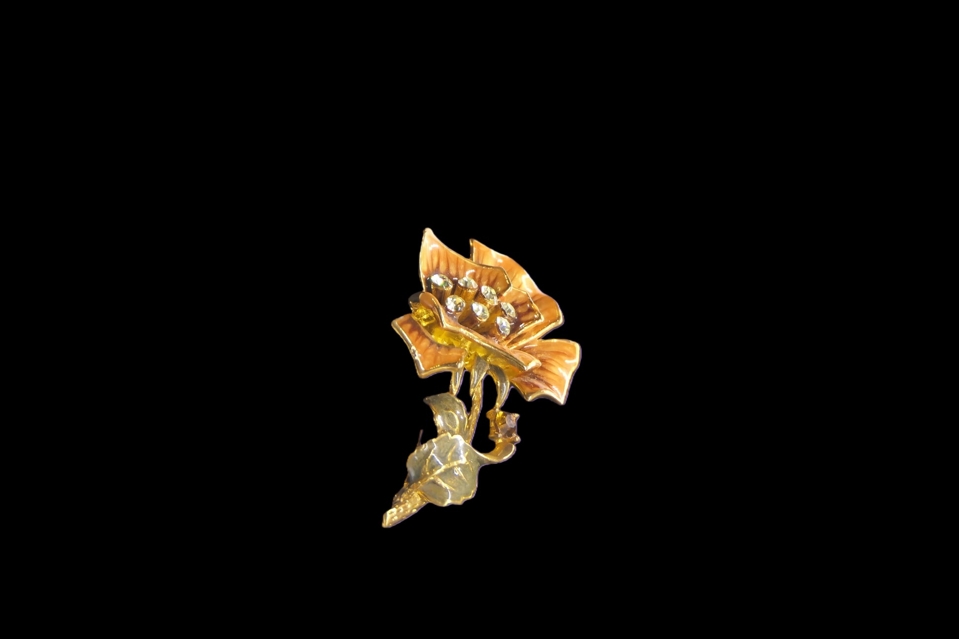 Gold Coloured Flower Brooch with Crystal Accents front