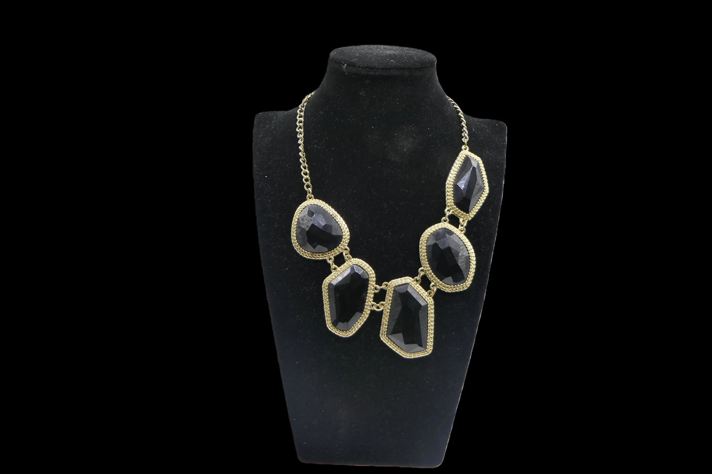 Silver Chunky Curb Chain Necklace with Black Crystal Clasp front