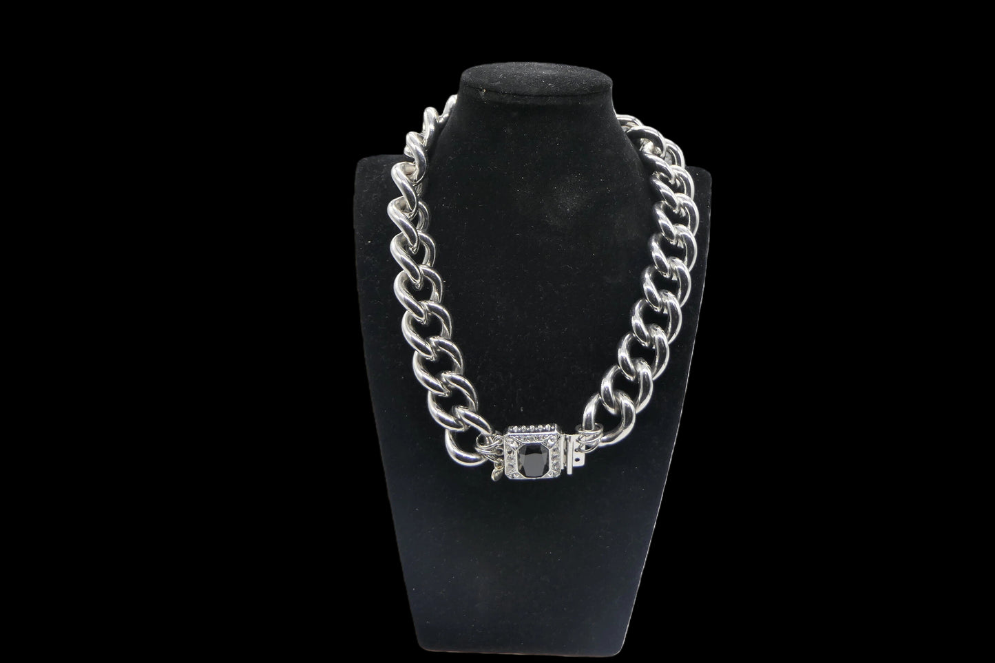 Silver Mesh Chain Pearl Flower Statement Necklace front