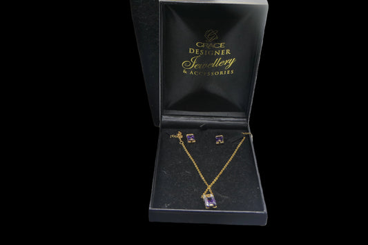 Grace Designer Jewellery Amethyst Crystal Pendant & Earrings Set front