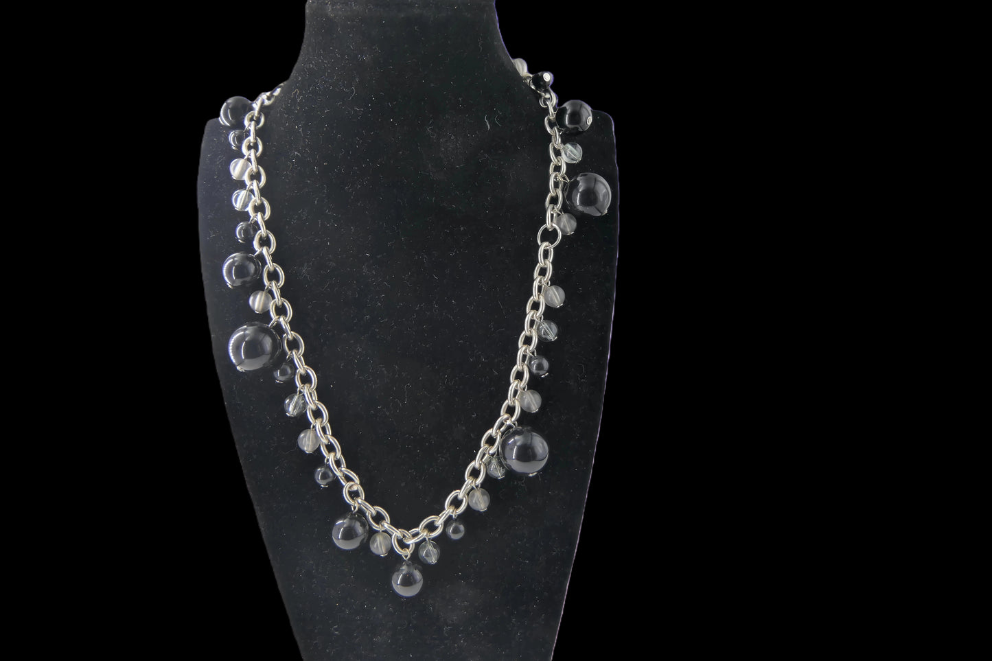 Silver Chain Clear Glass Bubble Drop Necklace front