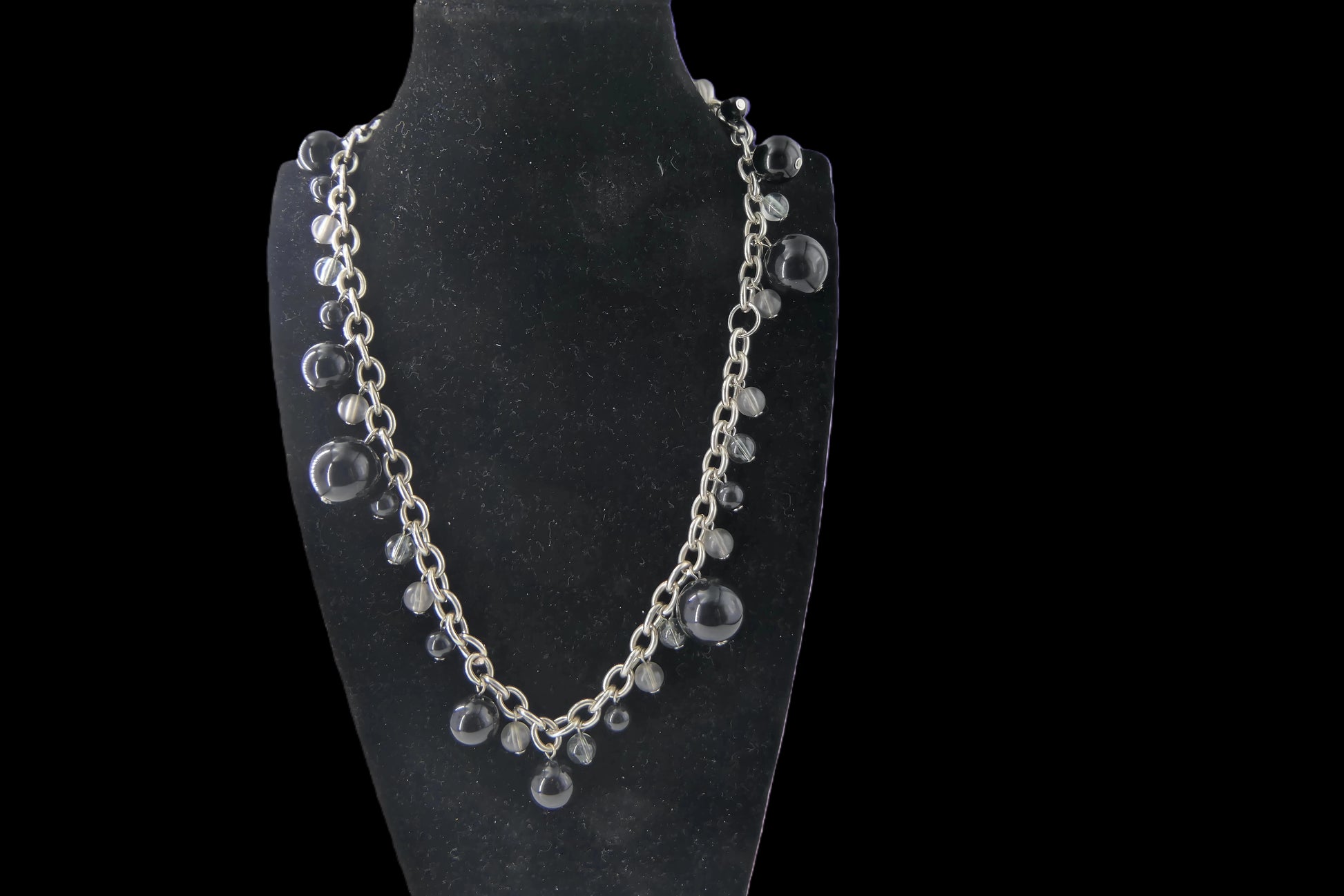 Silver Chain Clear Glass Bubble Drop Necklace front