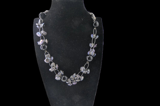 Silver Oval Link Chain with Grey Keshi Pearl Drops Necklace front