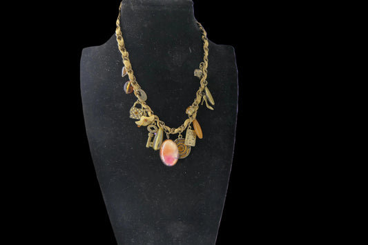 Gold — Toned Rope Chain Multi-Charm Necklace front
