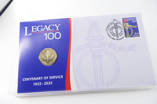 2023 Australia Post Legacy 100 Centenary of Service PNC — $1 Coin First Day of Issue Melbourne front