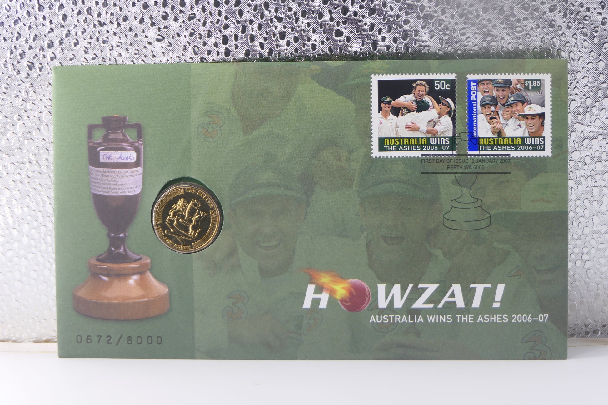 2007 Australia Post Howzat! Australia Wins the Ashes 2006-07 PNC — $1 Coin First Day of Issue Perth Wa front