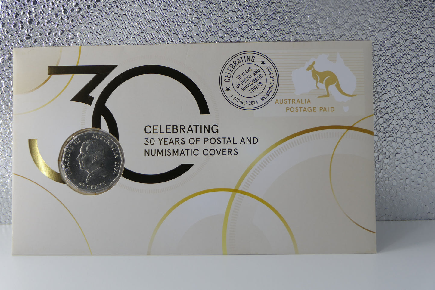 2024 Australia Post Celebrating 30 Years of Postal and Numismatic Covers PNC — 50c Coin Melbourne front
