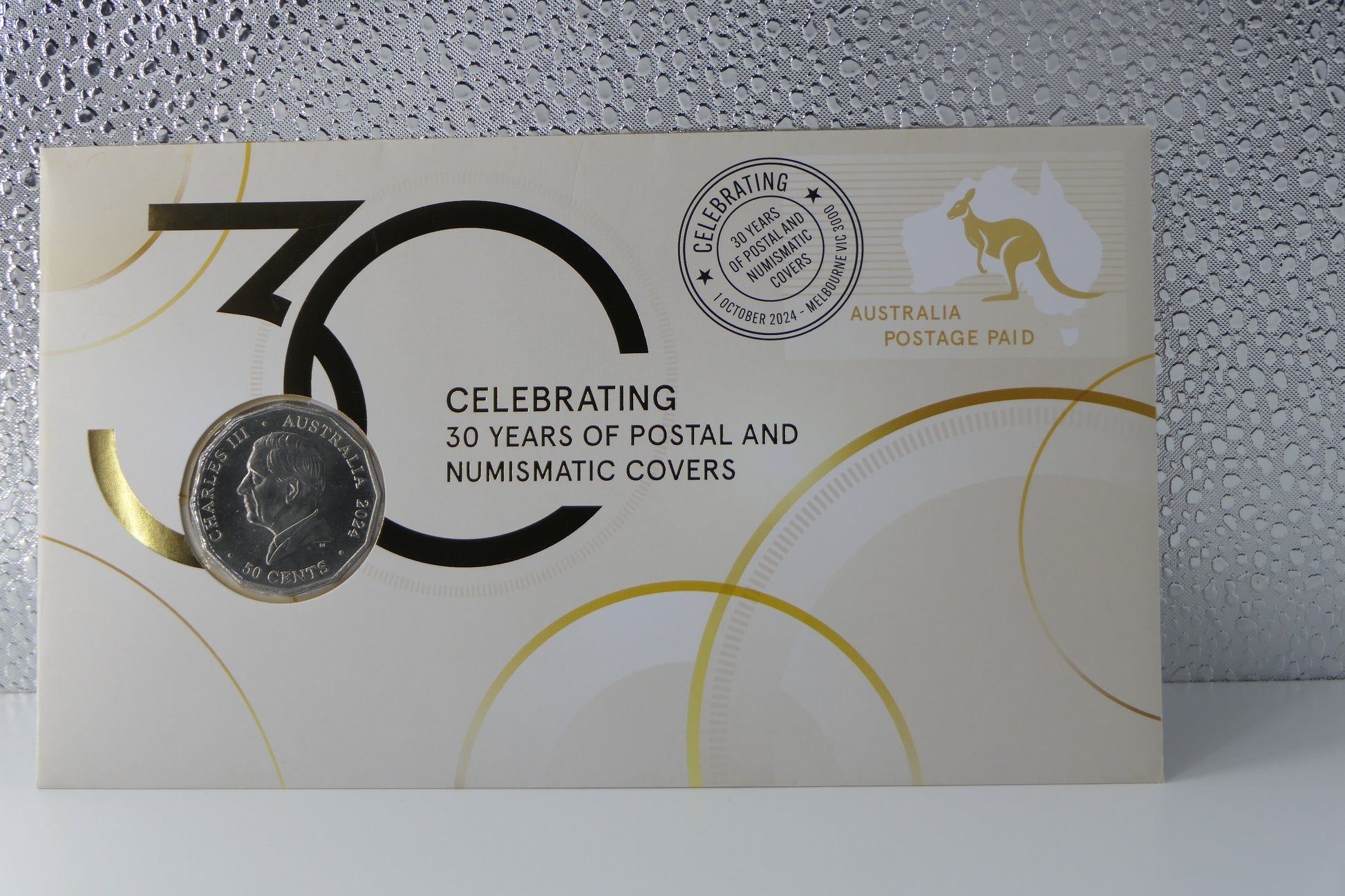 2024 Australia Post Celebrating 30 Years of Postal and Numismatic Covers PNC — 50c Coin Melbourne front