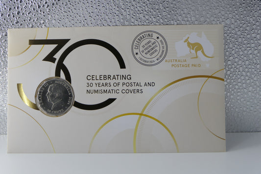 2024 Australia Post Celebrating 30 Years of Postal and Numismatic Covers PNC — 50c Coin Melbourne front
