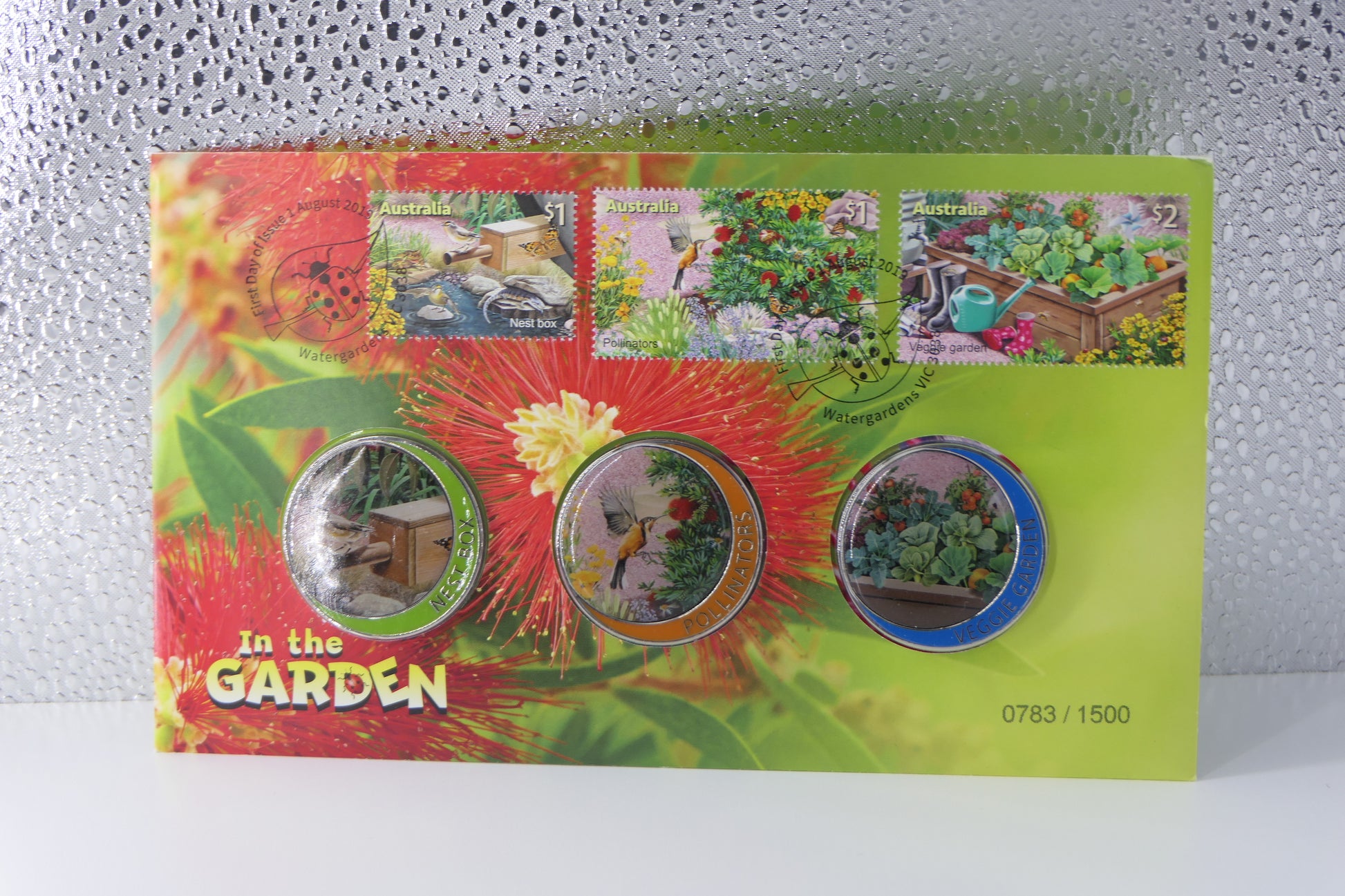 2013 Australia Post in the Garden PNC — 3 X Coloured Medallions First Day of Issue Watergardens Vic front