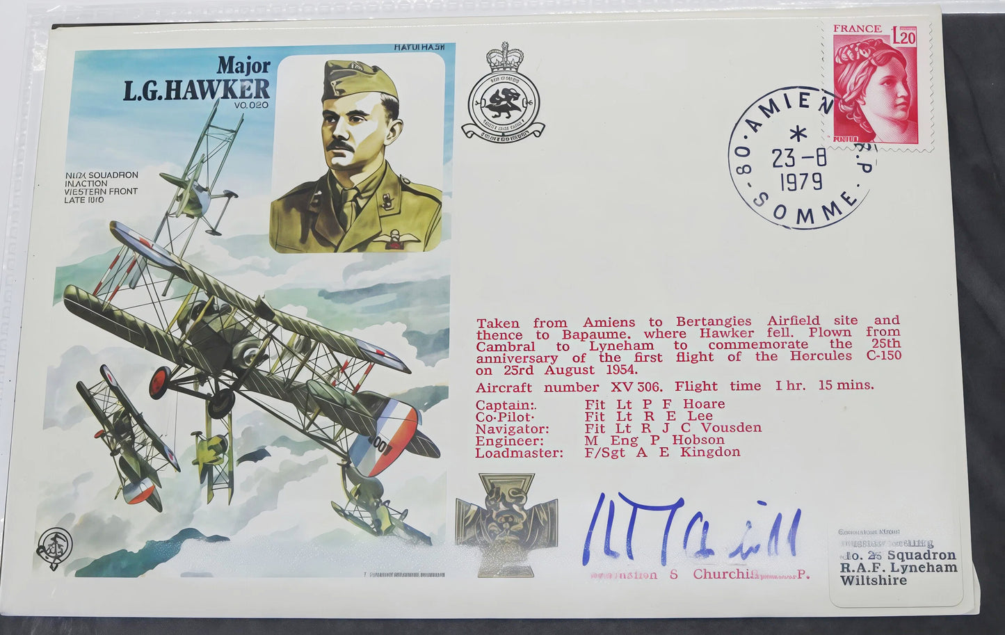 Major L.g. Hawker Raf Aviation Commemorative Flight Cover front