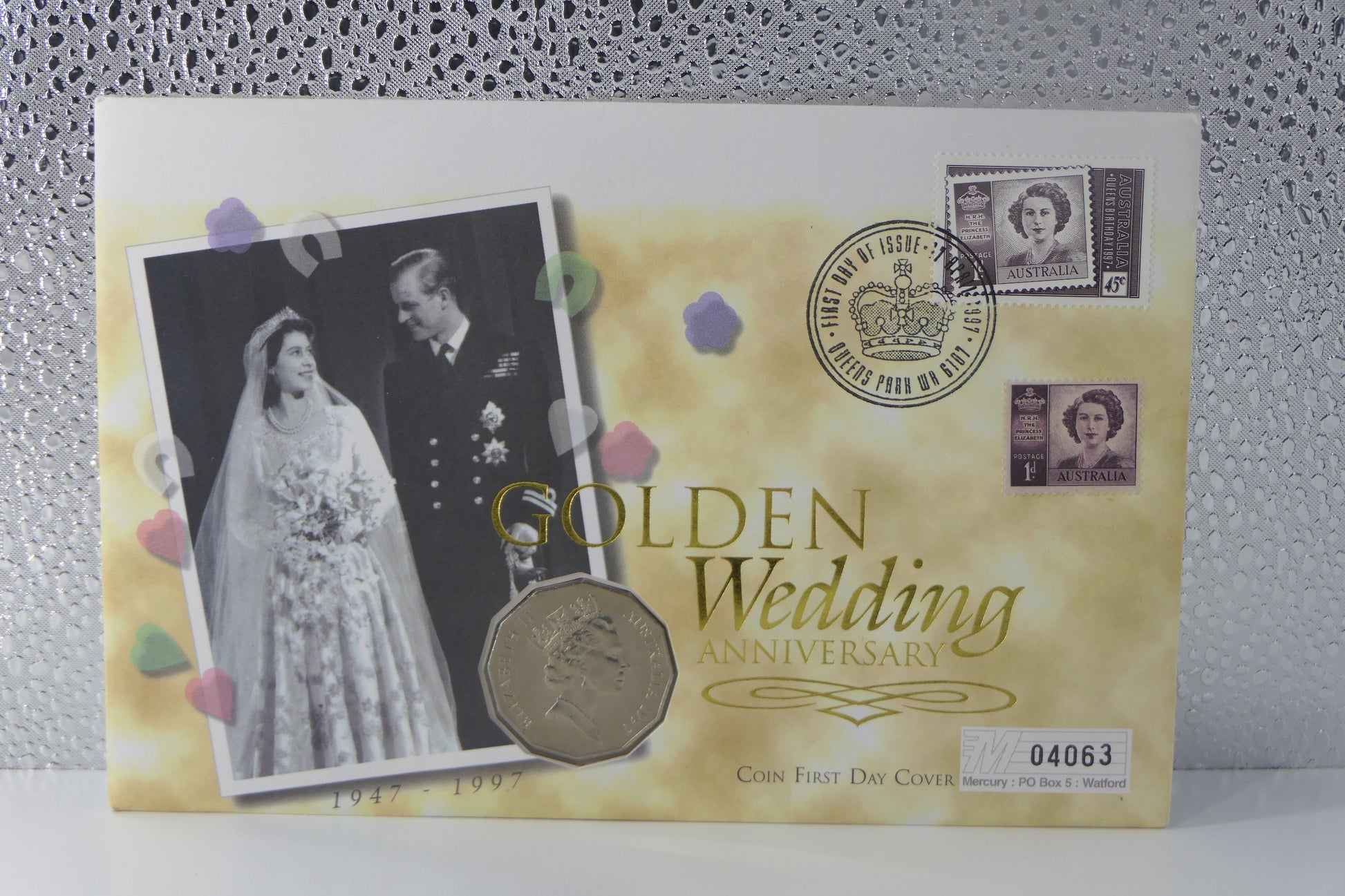 1997 Golden Wedding Anniversary Coin First Day Cover — 50c Coin Queens Park Wa PNC front