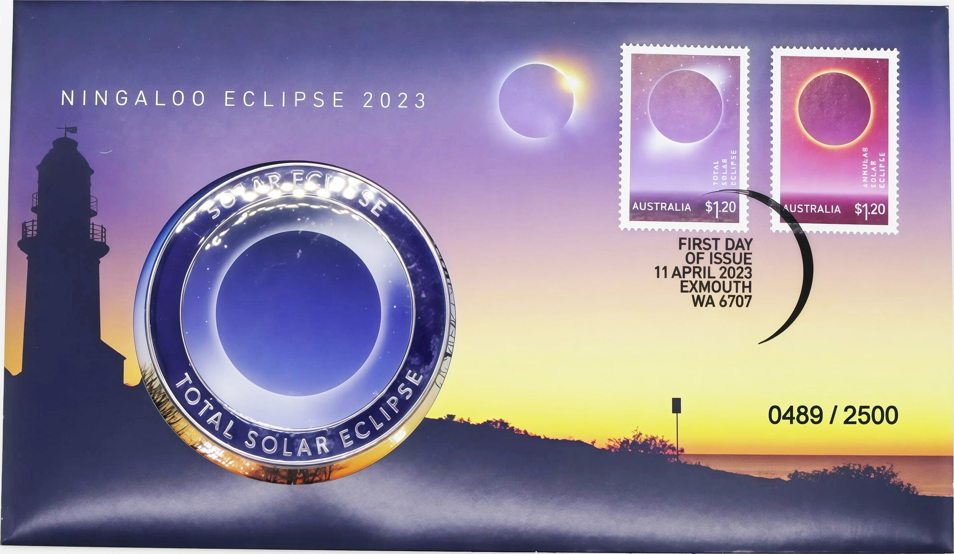 Ingaloo Total Solar Eclipse 2023 Limited Edition Coin Cover PNC front
