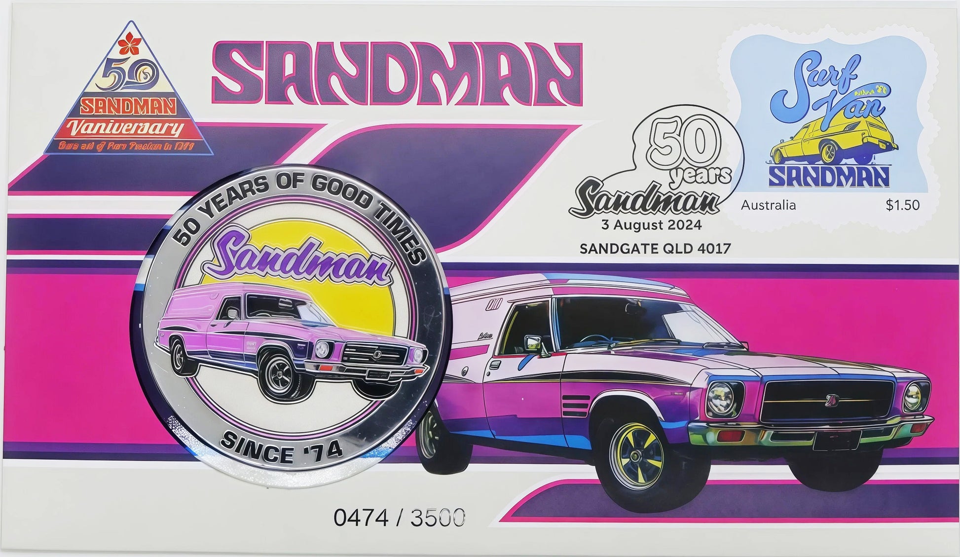 Holden Sandman 50 Years “Surf Van” Limited Edition Coin Cover PNC front