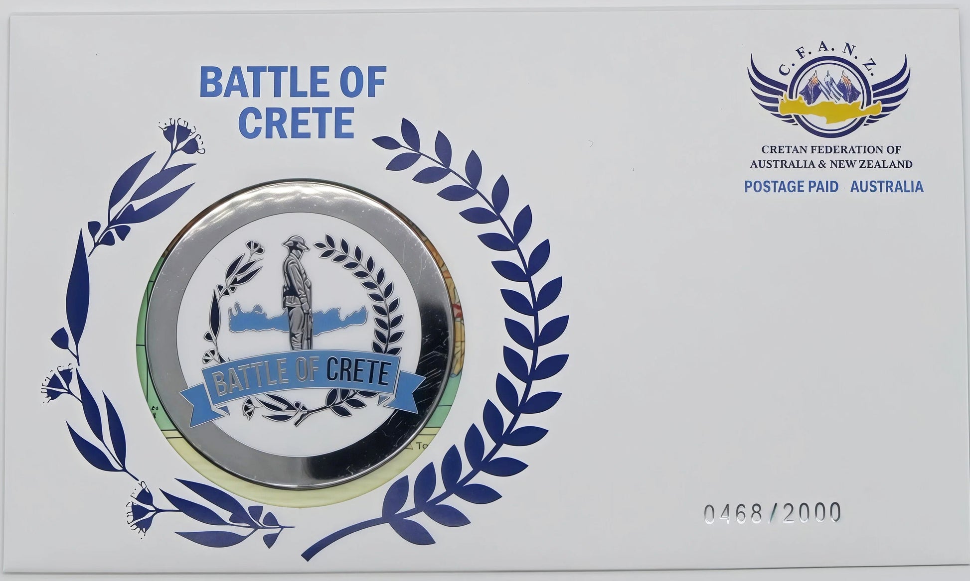 Battle of Crete PNC — Coloured Medallion Cretan Federation of Australia & New Zealand front